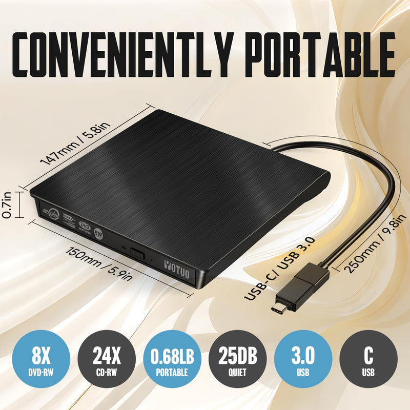 [AUSTRALIA] - YOTUO External CD/DVD Drive, Portable USB 3.0 & USB-C CD RW Drive, DVD Player, DVD Burner for Laptop, Desktop, Compatible with Windows 7/8/10/11, Mac, MacBook Pro/Air, Linux (IDD029-2) 2-in-1 Detachable 