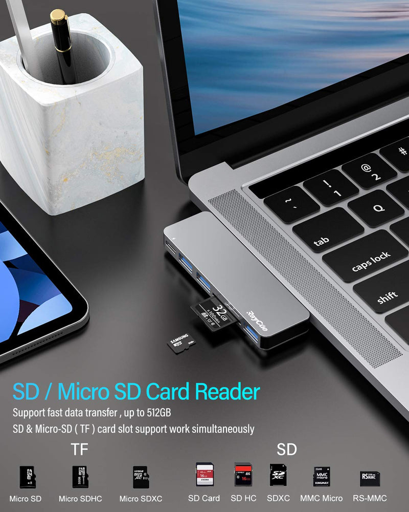 MacBook Pro/Air USB Accessories with 3 USB 3.0 Ports, TF/SD Card Reader, Thunderbolt 3 PD Port, USB C Adapter for MacBook Pro/Air 13" 15" 16" Compatible with MacBook Pro/Air 2021-2016