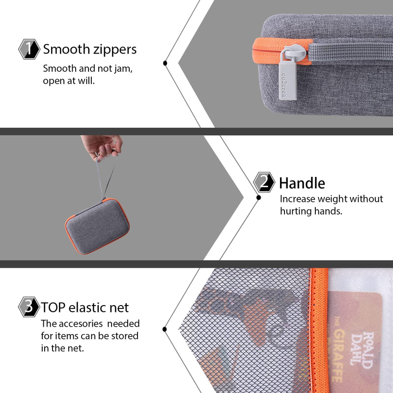 co2CREA Hard Case Compatible with Yoto Mini Kids Audio Music Player Children Speaker Plays Audiobook Cards Radio and Card Case Hold up to Yoto 36 Cards Grey Case and Orange Zipper