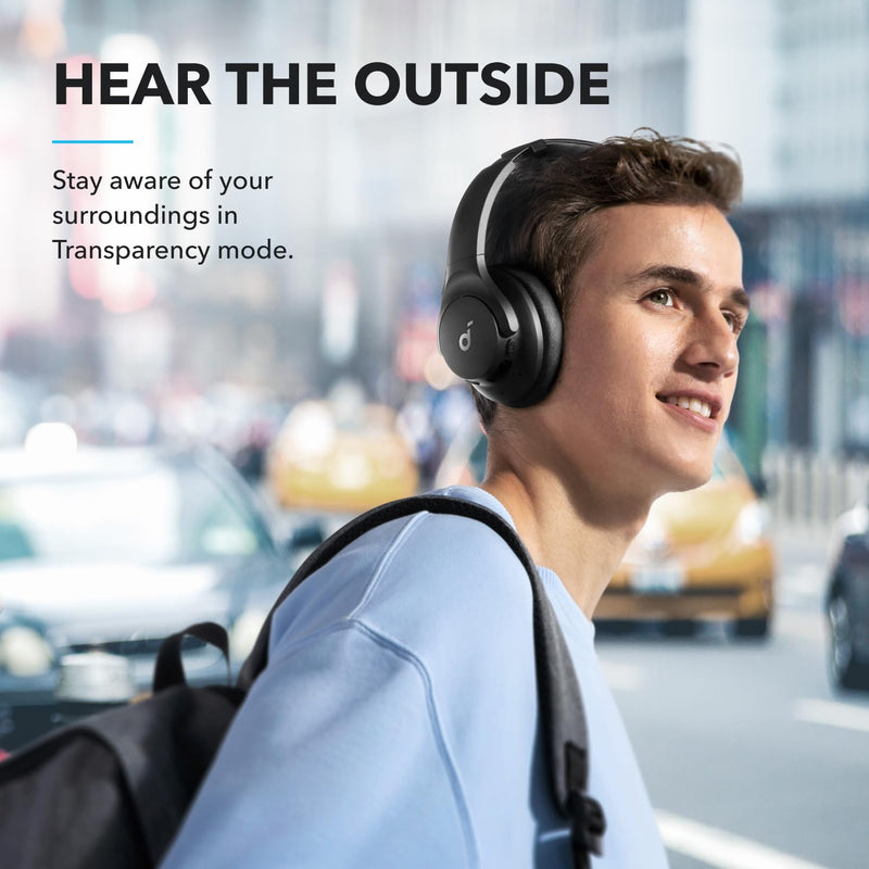 Soundcore by Anker Q20i Hybrid Active Noise Cancelling Headphones, Wireless Over-Ear Bluetooth, 40H Long ANC Playtime, Hi-Res Audio, Big Bass, Customize via an App, Transparency Mode BLACK