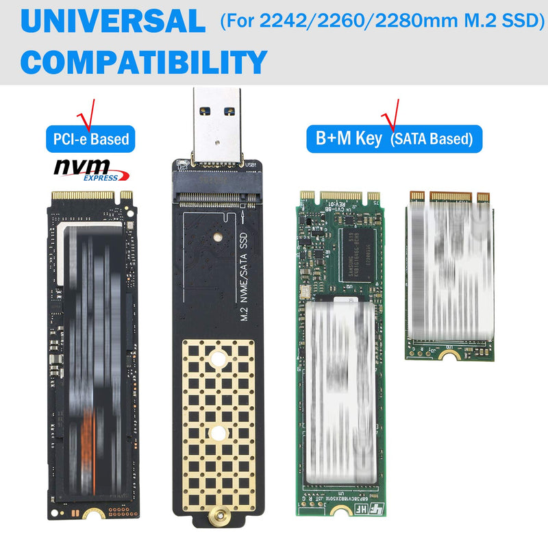 M.2 to USB Enclosure, RIITOP M2 SSD to USB 3.1 (Type-A) Reader with Case Compatible with Both NVMe (PCI-e) & NGFF B+M Key (SATA) SSD [Upgraded]