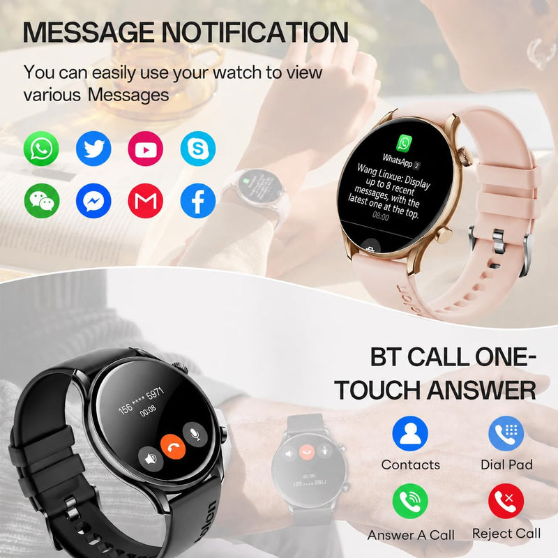AOLON GTR3 Smart Watch for Men Women, AMOLED Display, Fitness Tracker | Ultra Thin 8.8mm Smartwatch with AMOLED AOD Display, 110+ Sports Modes, Heart Rate Sleep Monitor, IP68 Waterproof Black
