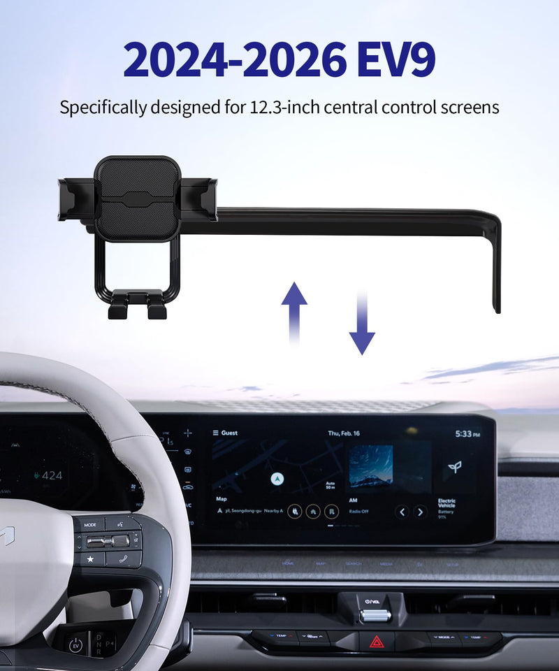 Auto Clamp Car Phone Holder for Kia EV9 2024-2026 Accessories, 12.3" Screen | Universal Mechanical Clip Cell Phone Mount Accessories Fit iPhone Android,Automobile Cradle GPS Dashboard Navigation Bracket