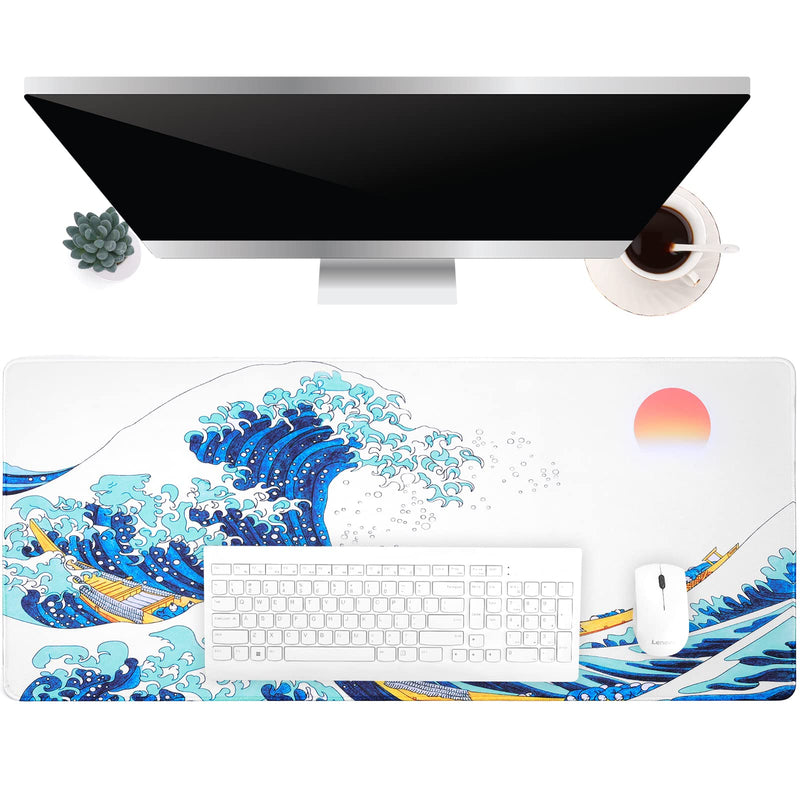 Sea Wave Japanese Cool Mouse Pad Gaming XXL Full Desk Mat Extra Large Long Extended Mousepad Big Pads Table Keyboard Mat for Office Home Game 35.4 X 15.7 Inches Sea Wave Japanese Cool XXL-35.4x15.7 Inch