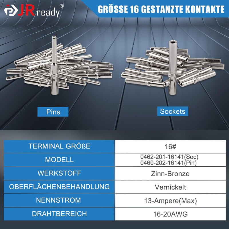 JRready German Plug 2-Pin Grey IP68 Waterproof DT Connector Set 6 Sets with German Terminal Kit Wire Gauge 16-20 AWG for Car, Motorcycle, Truck, Boat 2 Pins 6 Sätze-YK