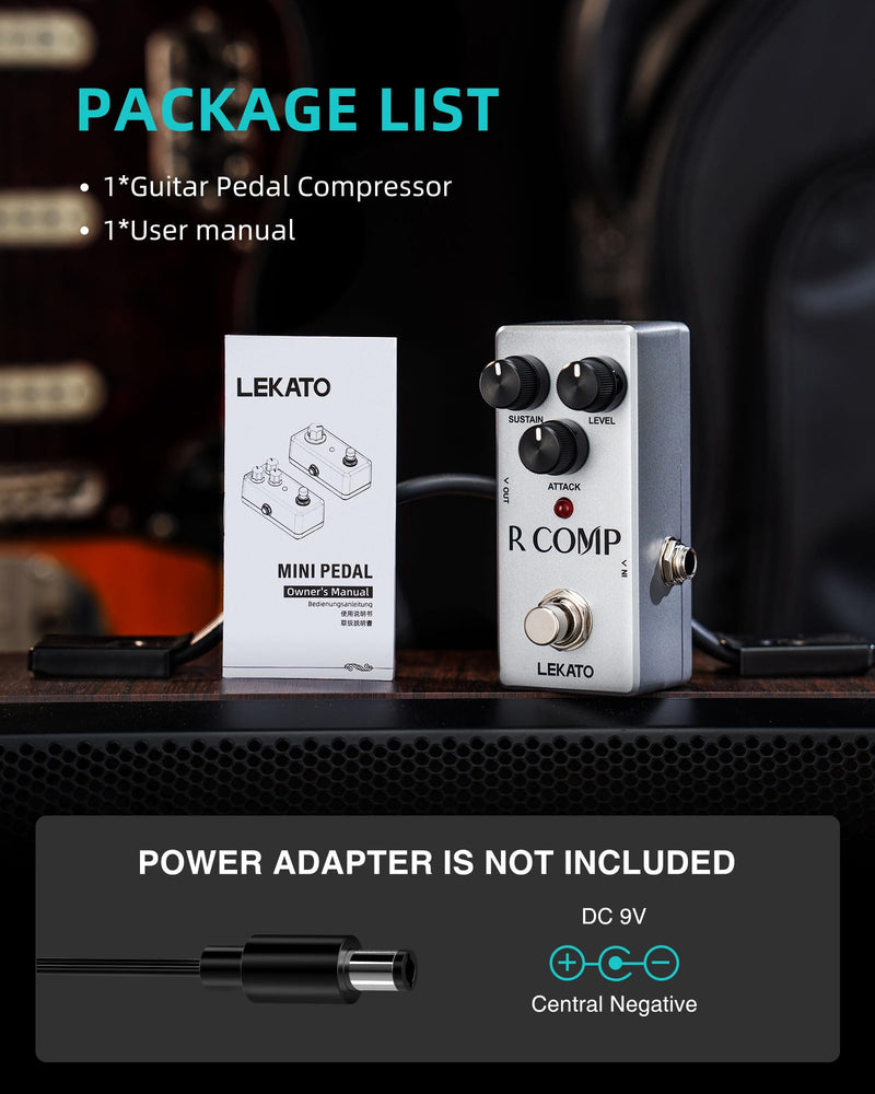 LEKATO Compressor Pedal, FET Compressor Effect Pedal, Mini Compressor Pedal Analog for Electric Guitar and Bass, True Bypass 9V