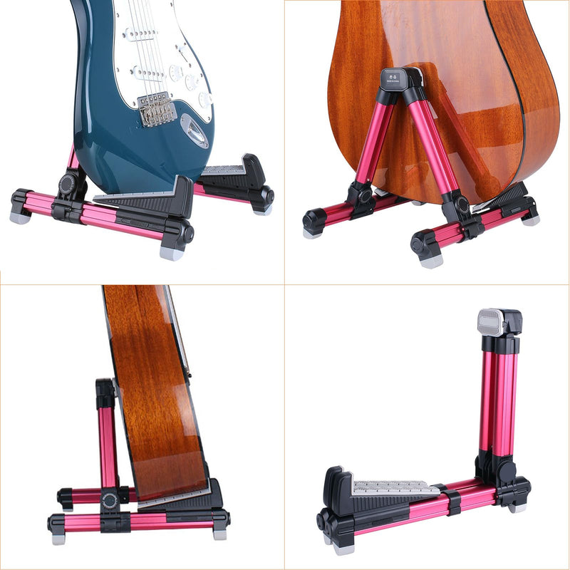 ENO MUSIC Alumium Alloy A-Frame Universal Folding Acoustic Guitar Stand, Suitable for Electric Bass Guitars, Red