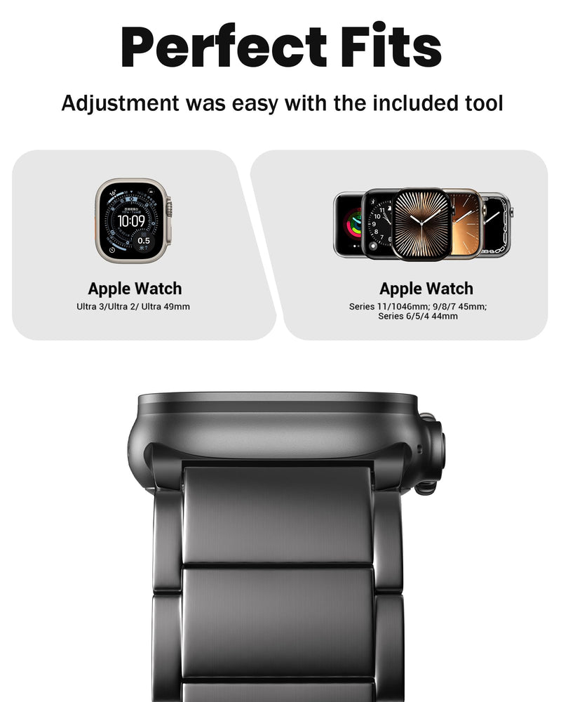 LULULOOK Titanium Ultra 3/2/1 Watch Band for Apple Watch Bands for Men 49m | Titanium Metal Band for Men, Security Folding Clasp, DLC Coating & Adjustable Link Fit fits wrists 5.9–8.5 inches(150–215mm) Black