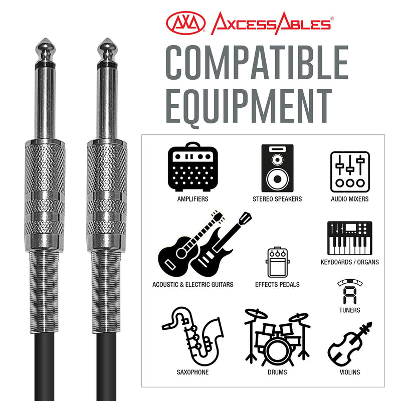 AxcessAbles 1/4-Inch TS Instrument Cables – 10ft Guitar & Amp Cables, 5-Pack | 6.35mm Audio Cord for Guitar, Bass, Keyboard, Amplifier, Speaker