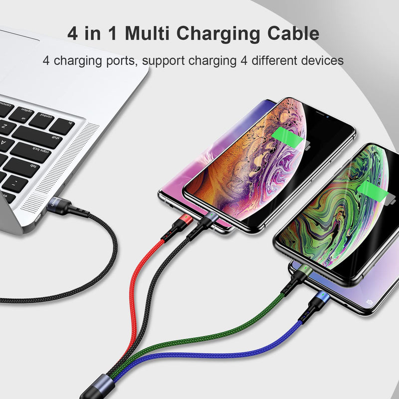 72W Super Fast Charging 3-in-1 Multi Charging Cable Dual USB-C Ports for iWatch+2Pack 10FT 4 in 1 Multi Charging Cable