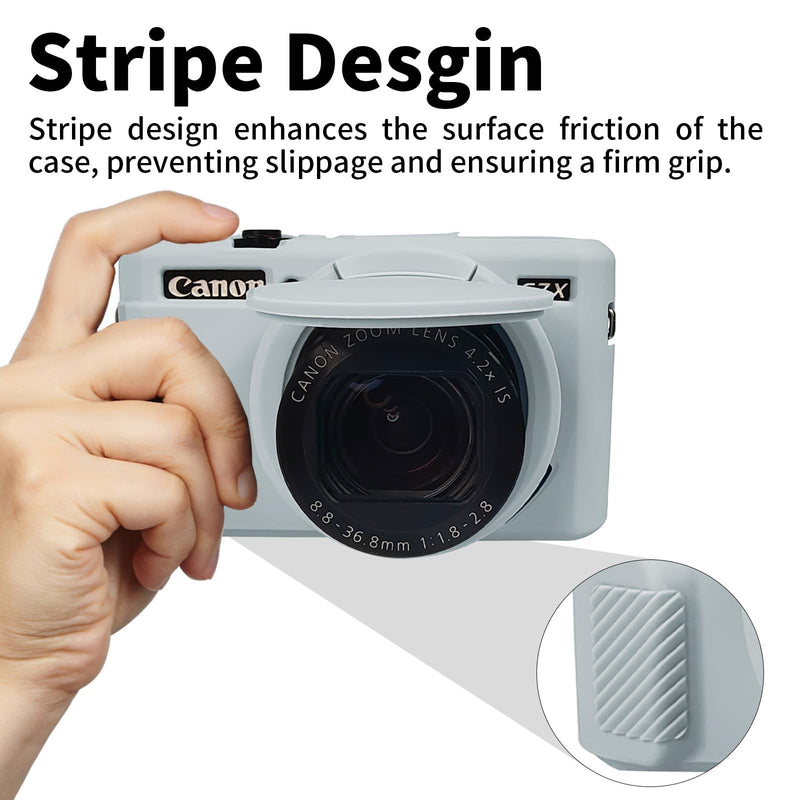 [AUSTRALIA] - G7X Mark II Case, Protective Case for Canon Powershot G7X Mark II Digital Camera, Removable Lens Cover Silicone Sleeve Soft Camera Cover Rubber Protective Body Skin-Light Grey Light Grey with lens cover 
