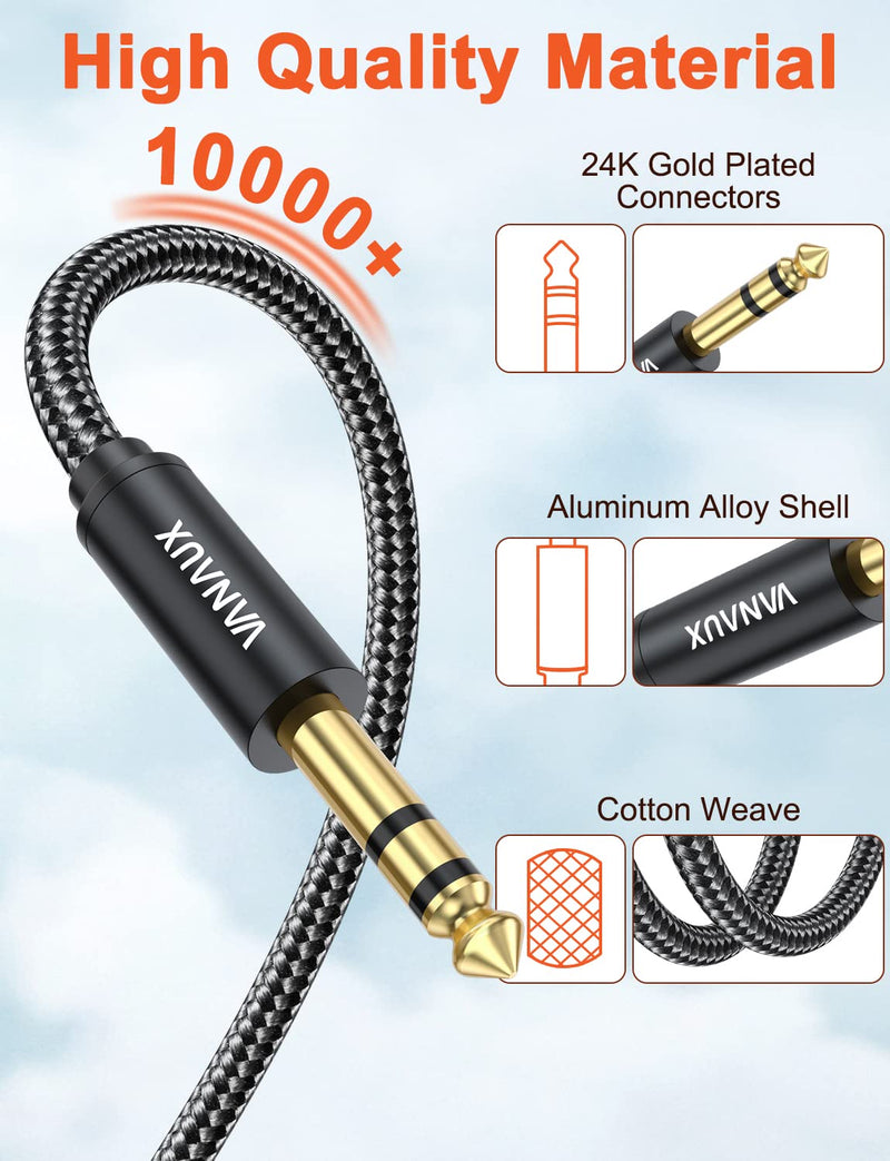 VANAUX 1/4 Inch Extension Cable, 6.35mm 1/4" TRS Male to Female Headphone Guitar Extension Cable with Guitar,Keyboards,Bass,Electronic Drum,Pedal Effects,Amplifier,Mixer,Speaker (10feet/3m) 10feet/3m