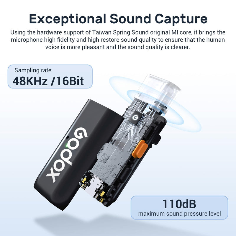 GODOX WES1 Kit1 Wireless Microphone for iPhone iPad, 2.4GHz Wireless MFi Certified Lavalier Mic, Plug and Play, Noise Cancelling,656ft, 7g Lightweight for Vlogs/Interviews/Live(1TX + 1RX(Lightning))