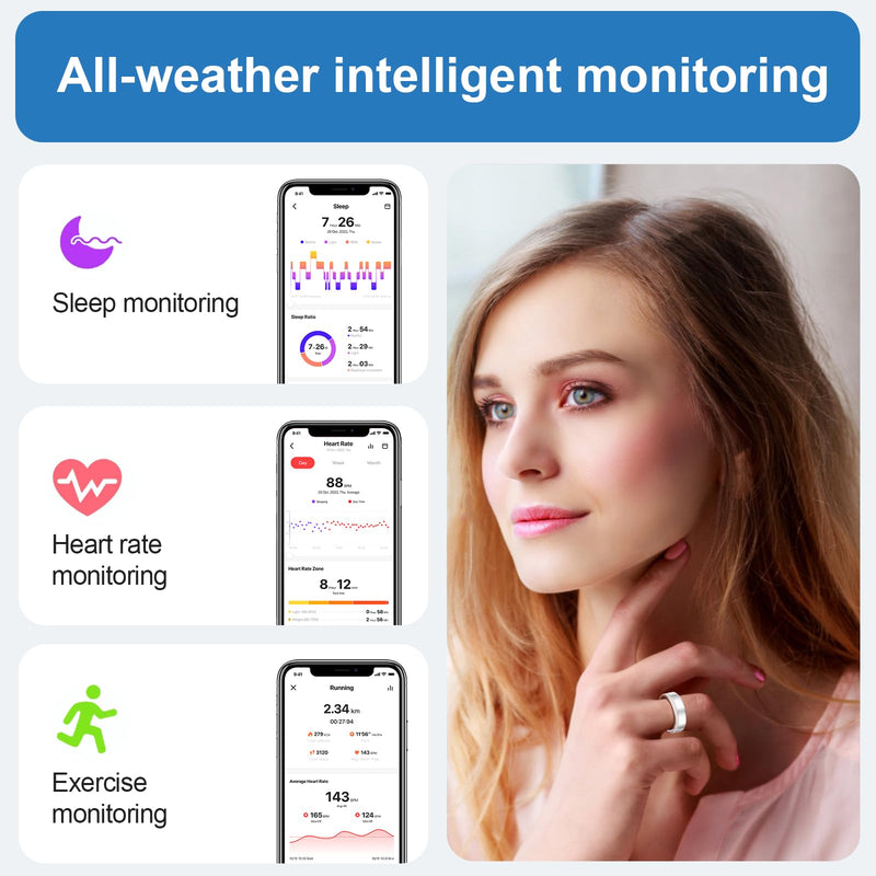 Health Tracker Smart Ring for Men Women-IP68 Waterproof Sleep Tracker with Heart Rate/Blood Pressure/Blood/Physiological Cycle/Oxygen Tracking, Step Counter, iOS & Android Compatible (8#) 8#
