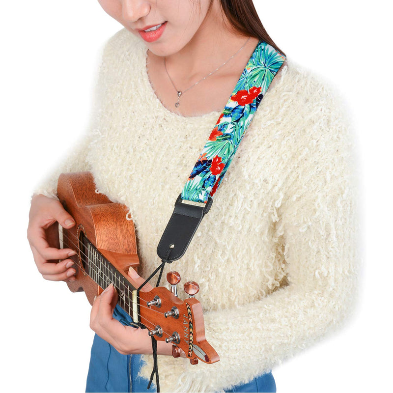 Ukulele Strap Hawaiian Adjustable Uke Shoulder Strap for Soprano Concert Tenor Baritone Ukulele, Mandolin and Banjo Flower