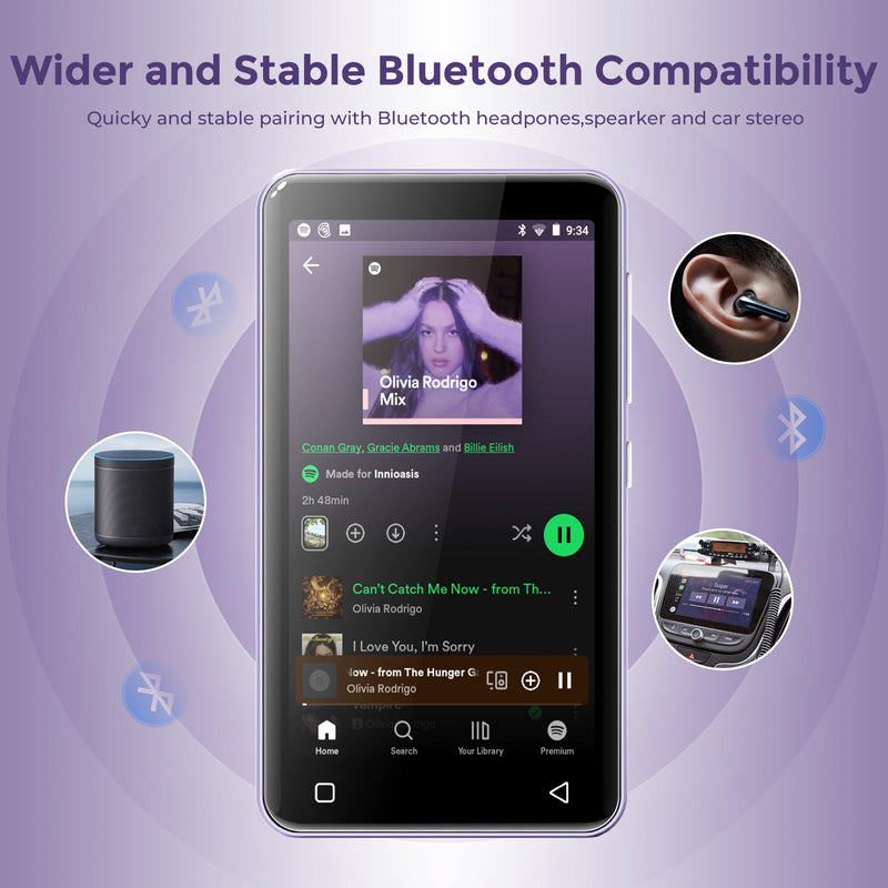 [AUSTRALIA] - innioasis 80GB MP3 Player with Bluetooth and WiFi, MP3 Player for Kids with Spotify, Spotify Kids, Pandora, Audible, 4.0" Touch Screen Music Player with Parental Controls, Up to 1TB (White+ Purple) 
