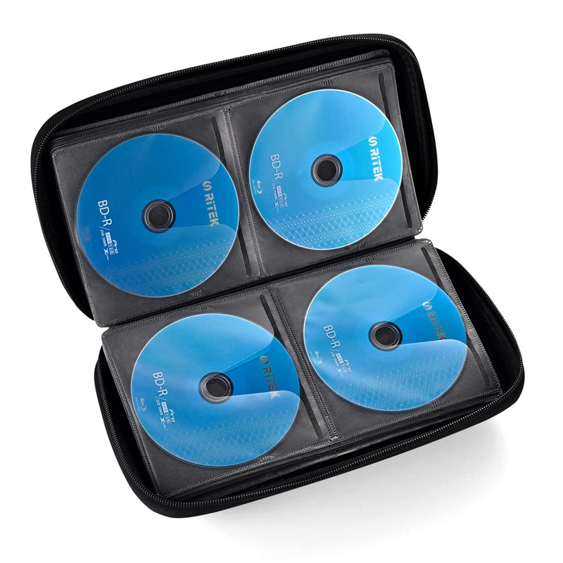 DVD Case, EVA CD Case Holder Storage Organizer Portable Protective DVD Wallet Holder for Car 96 Capacity Black96