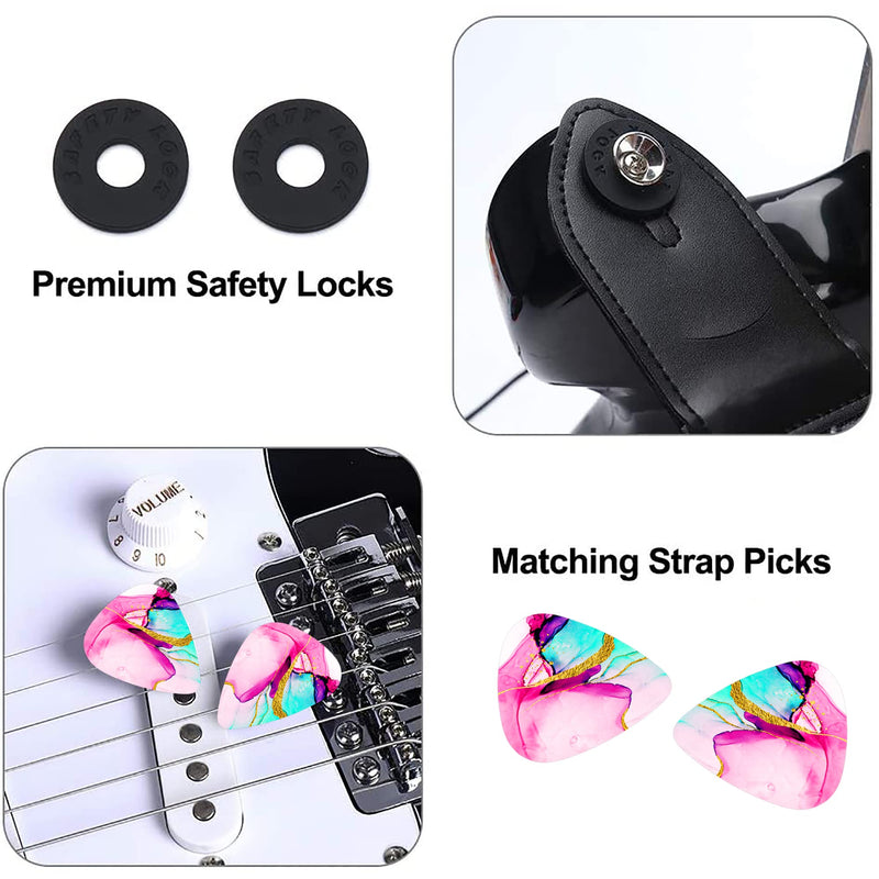 lizimandu Adjustable Guitar Strap Includes 2 Strap Locks & 4 Matching Picks 1 Pack 1-splash Ink2