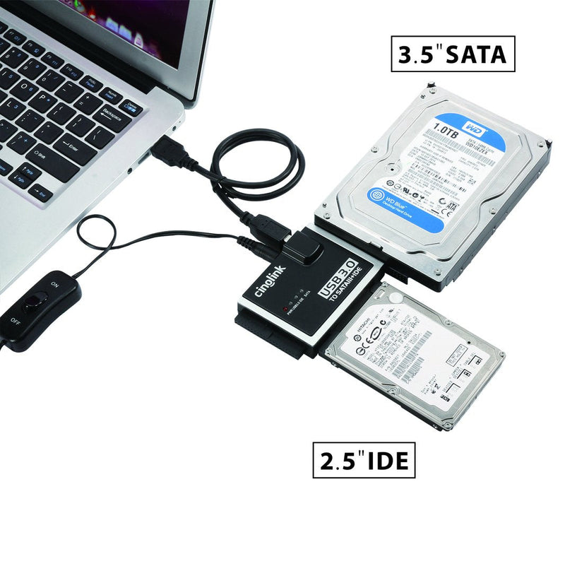 Cinolink SATA IDE to USB 3.0 Adapter for Universal 2.5"/3.5" Inch IDE and SATA External HDD/SSD with 12V 2A Power Adapter Black