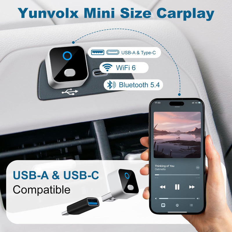 Wireless Carplay Adapter Compatible with iOS 10+/Android 11+ | One-Click Switch Mini Size WiFi 6 & Bluetooth 5.4 Adapter, for Factory Wired CarPlay Cars, Fast Auto-Reconnect,Plug & Play
