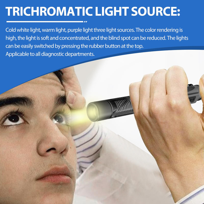 Diagnostic Light Pupil Light, 3-Colour Light, Rechargeable USB, Portable LED Pen Lamp with Pocket Clip, Pupil Light, Emergency Service for Nurses, Students, Doctors