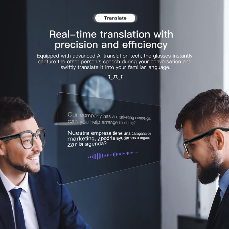 AI Glasses with Camera, 4K Video, 8MP Camera, Translation Smart | Hands-Free POV Recording Glasses, ChatGPT AI Assistant, Bluetooth & Open-Ear Audio, Weatherproof, for Business/Travel Black Glasses Frame