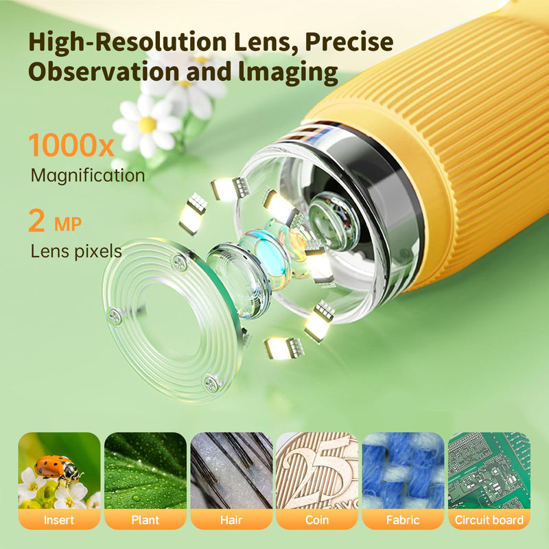 [AUSTRALIA] - Kids Microscope Pocket Microscope, 2" IPS Screen 1000X Portable Microscope for Kids, Photo and Video Camera, Christmas Birthday Gifts for Age 3 4 5 6 7 8 9 10 11 12 Girls Boys 