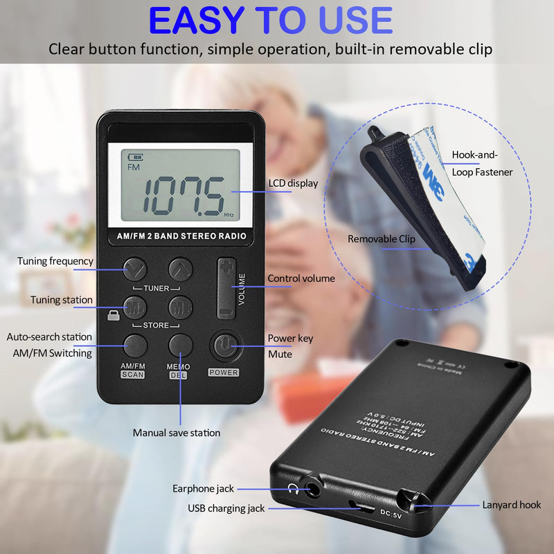 [AUSTRALIA] - Portable AM/FM Pocket Radio with Digital Tuning LCD Display, SWDSTP Rechargeable Mini Radio with Stereo Earphone and Removable Belt Clip for Walking, Jogging 