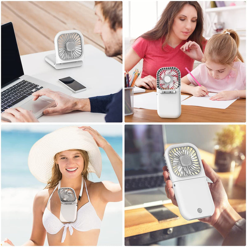 AICase Handheld Portable Mini Fan Small Battery Operated Fan 6 in 1 Personal Fan 3000 mAh USB Rechargeable,3 Speed Adjustable,Neck lanyard for Office Outdoor Travel Neck lanyard white