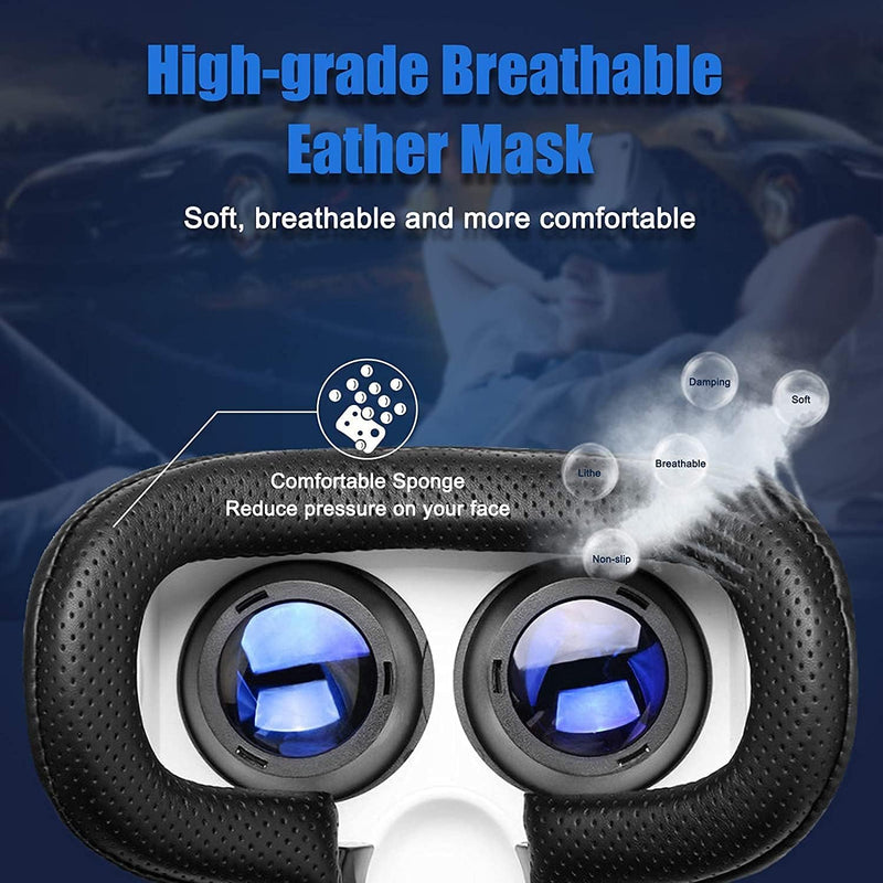 VR Headset with Controller Adjustable 3D VR Glasses Virtual Reality Headset HD Blu-ray Eye Protected Support 5~7 Inch for Phone/Android White