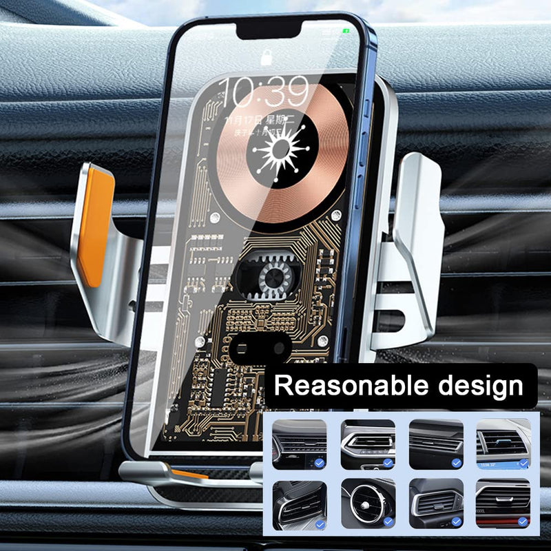 Wireless Car Charger Mobile Phone Holder Punk Cell Phone Mount Fast Auto Clamping Automatic Bracket Universal Dashboard/Windshield/Window for 5.74in-6.49in Phones (Grey) Grey