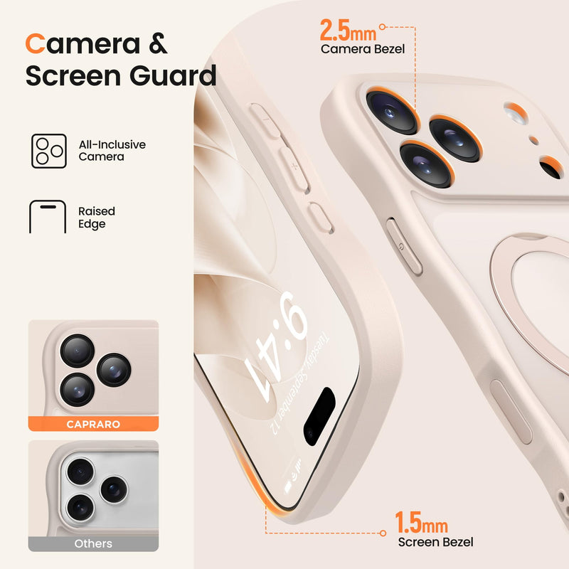 CAPRARO for iPhone 17 Pro Max Case with Magnetic Stand, Rose Gold | 360° Spin Magnetic Stand, [Compatible with MagSafe] [Full Camera Protection] Cute Wave Translucent Matte Phone Case For Iphone 17 Pro Max (6.9 Inch, 3 Lens)