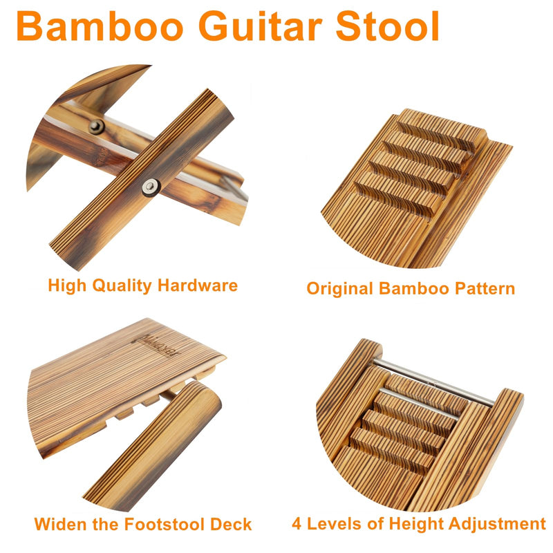 Miwayer Guitar Footstool Bamboo 4 Gears Adjustable Upscale Foot Rest Widen Pedal Foldable Footrest from 4.5'' up to 8'', Accessory for Classical Acoustic Guitar Part (Dark Wood) Dark Wood
