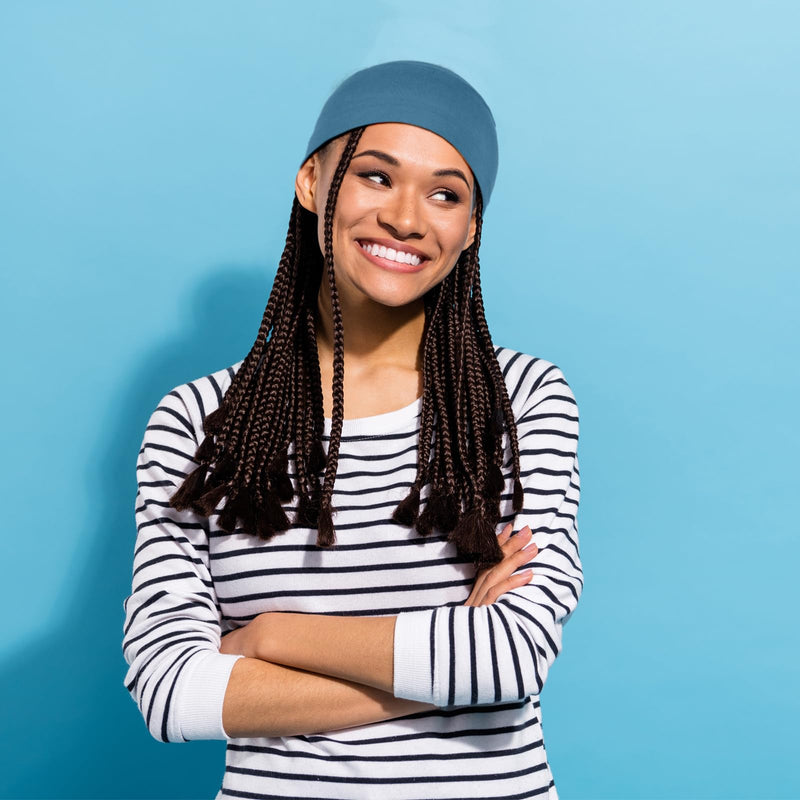 TSKNOMO 4 Pieces Chemo Headwear for Women Chemo Caps Sleep Cap for Hair Loss Black + Grey Green + Light Blue + Pink