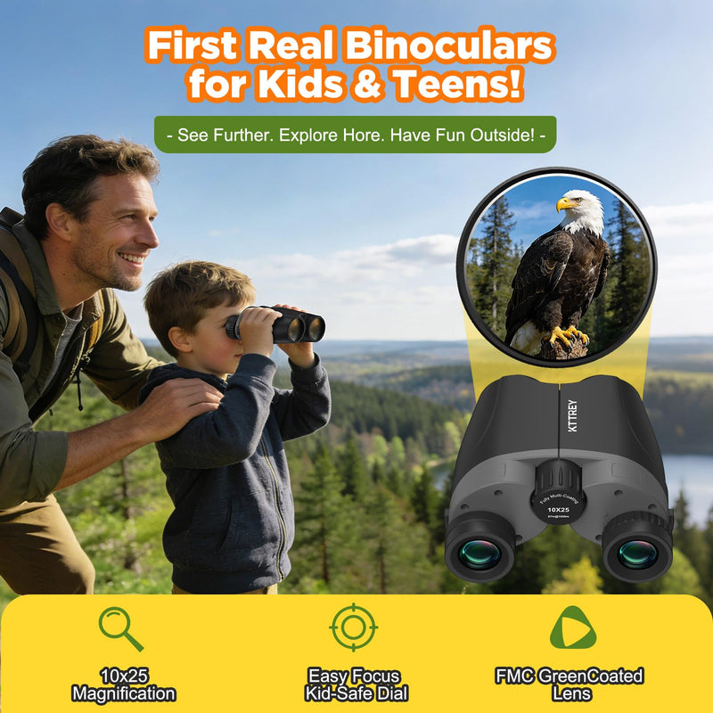 [AUSTRALIA] - 10x25 Compact Binoculars for Adults & Kids - High Power Mini Binoculars with BAK4 Prism & FMC Coating for Bird Watching, Hiking, Cruise Travel - Includes Carrying Case & Neck Strap 