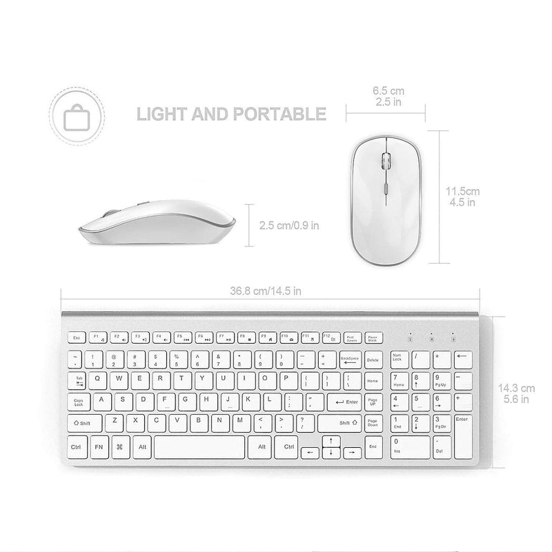 Wireless Keyboard Mouse, J JOYACCES 2.4G Compact and Ultra Slim Wireless Keyboard and Mouse for Windows, Computer, Desktop, PC, Laptop-Sliver sliver