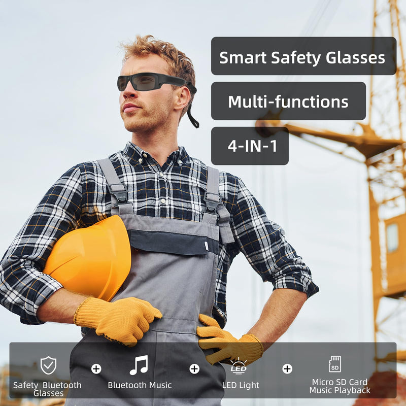 Smart Bluetooth Safety Glasses for Men&Women Ultra Loud Volume,Rechargeable LED Lights 20 Hrs Runtime Ansi Z87.1 Yellow Lenses