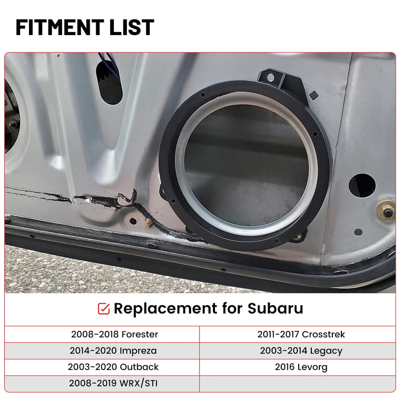 RED WOLF Front Door Speaker Adapter 6.5 Inch for Select 2008-2020 Subaru Forester Impreza Outback WRX/STI Install 6-1/2" Aftermarket Audio Speaker Spacer Ring Bracket 2 PCS