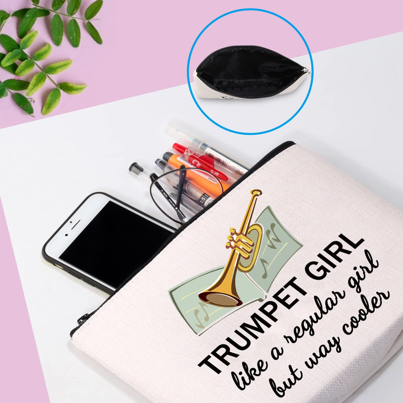 GJTIM Trumpeter Gift Trumpet Player Gift Brass Band Trumpeter Cosmetic Bag Zipper Pouch Beige