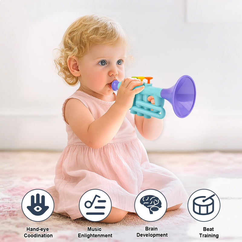 Musical Toys for 2 3 Year Old Boy Girl Birthday Gifts, 5 in 1 Montessori Musical Instruments for Toddlers 2-4 with Trumpet/Microphone/Flute/Harmonica, Preschool Learning Toys for Baby 18+ Months Plastic Set