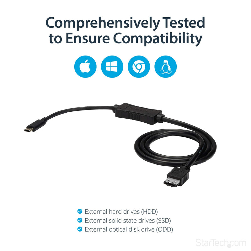 StarTech.com USB C to eSATA Cable - 3 ft / 1m - 5Gbp - for HDD/SSD/ODD - External Hard Drive Adapter - USB 3.0 to eSATA Converter (USB3C2ESAT3) | External hard drive adapter, USB 3.0/3.2 Gen 1, Thunderbolt 3 compatible, USB Powered, Drive cloning and b...