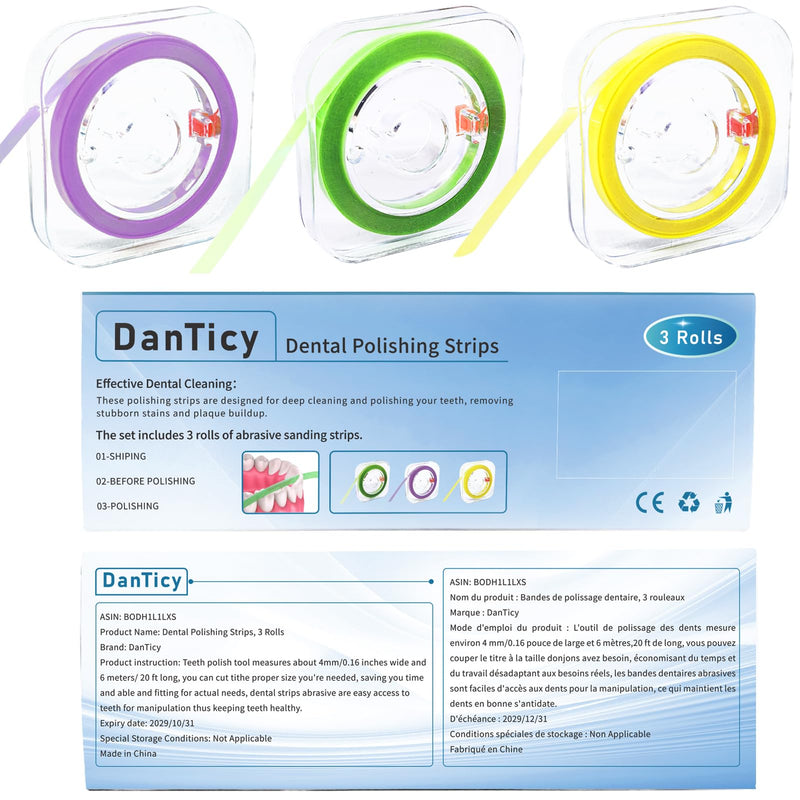 Dental Polishing Strips, Tooth File, Teeth Sanding Grinding Tool, 3 Rolls