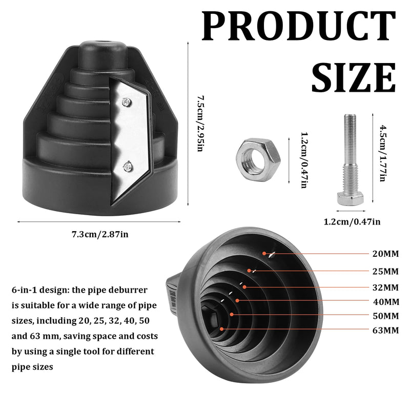 NCTNCX PE Pipe Deburring Chamfering Device PVC Pipe Deburring for Plastic Pipes with Drill Connection for Hand Drill Chamfer Tool for 20 25 32 40 50 63 mm Pipes a