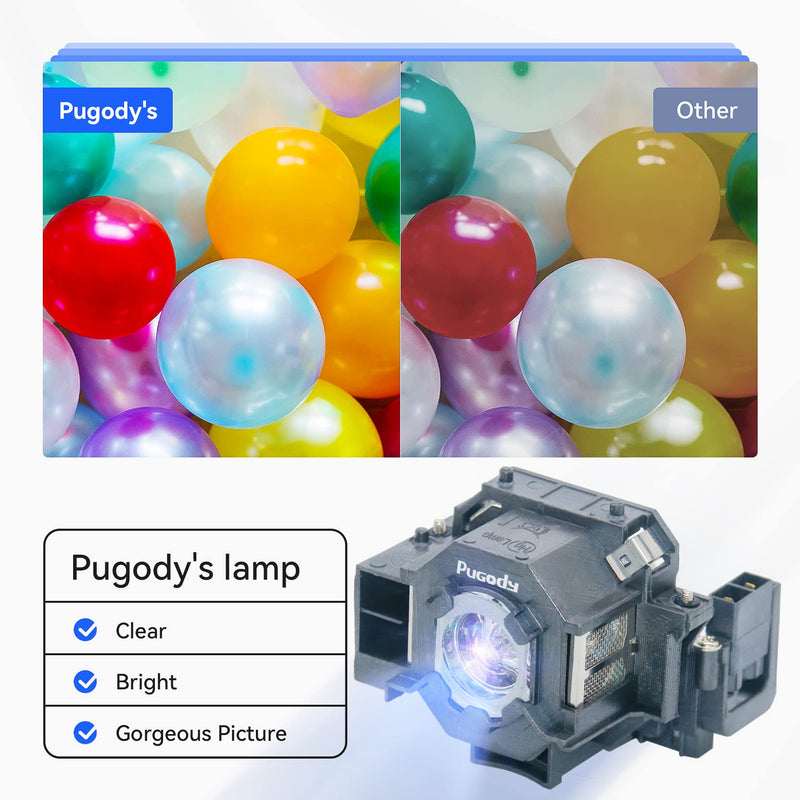Pugody ELPLP42/V13H010L42 Replacement Projector Lamp Bulb for Epson PowerLite 83V+ 822+ 822P EMP-83 83C 83H 83HE 270 280 822 822H X56 X68 EX90 EB-400W 400WE 410W 410WE H281B H371A H330A H330B H330C