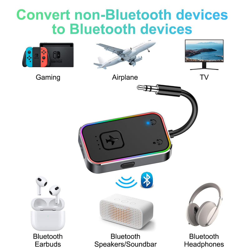 2024 Upgraded Pro Airplane Bluetooth 5.4 Transmitter for All Headphones, aptX LL, Supports 2 Headphones/AirPods, Wireless Audio Adapter for in-Flight, TV, Gym, Tablets，Metal Frame Black