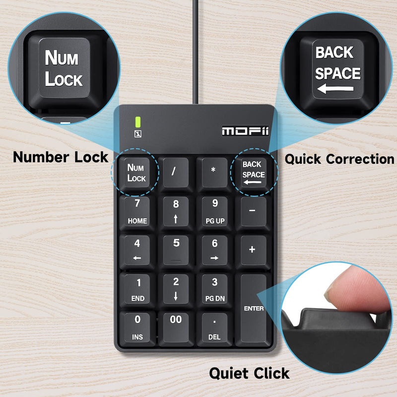 [AUSTRALIA] - MOFII Wired Number Pad Numeric Keypad Silent 19 Keys USB Numpad, Portable Financial Accounting Keyboard 10 Key for Laptop/Computer/PC/Notebook/Surface Pro - Black Wired Black kaypad 
