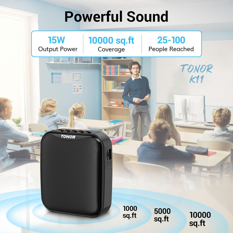 [AUSTRALIA] - TONOR Voice Amplifier for Teachers, 15W Bluetooth Voice Amplifier with Wireless Headset Mic, Portable Megaphone Speaker Rechargeable PA System 82ft for Teaching, Speaking, Fitness Instructors K11 