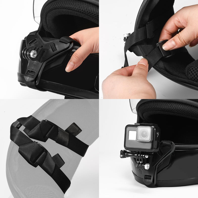 Motorcycle Helmet Chin Strap Mount Compatible with GoPro Hero 12, 11, 10, 9, 8, 7, (2018), 6, Hero Black, Insta 360, Session, Xiaomi Yi, SJCAM （Black）