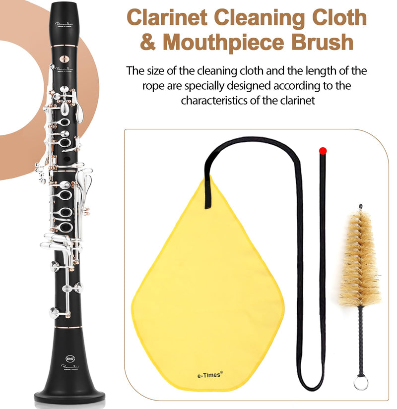 Clarinet Cleaning Kit, Clarinet Cleaning Cloth & Swab Suitable Clarinet, Cotton Silk & Mouthpiece Brush Can Effectively Clean Dirt