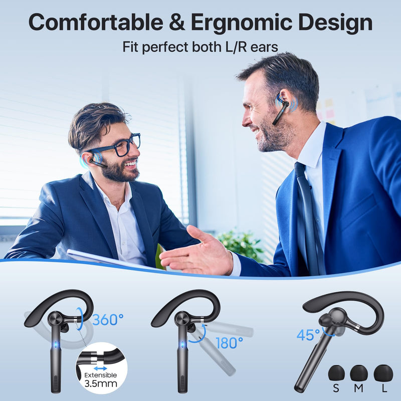 Bluetooth Headset, Wireless Headset with Microphone, V5.2 Bluetooth Earpiece with 400 mAh Display Charging Case 55H Playtime, ENC Noise Cancelling,Hand-Free Headphones for Trucker, Office